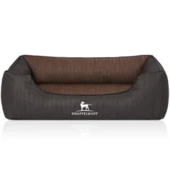 Knuffelwuff Orthopädisches Hundebett Outback Aus Laser-gestepptem Kunstleder Schwarz/ Braun M-L