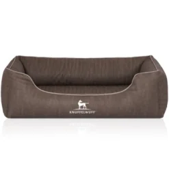 Knuffelwuff Orthopädisches Hundebett Tampa Aus Laser-gestepptem Kunstleder Braun/ Grau M-L