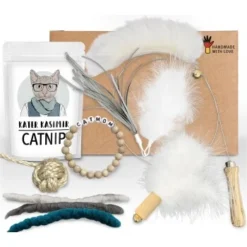 Kater Kasimir Deluxe Set Mit 9 Beliebten Katzenspielzeugen Aus Naturmaterial Und Handgemachtem CATMOM Armband